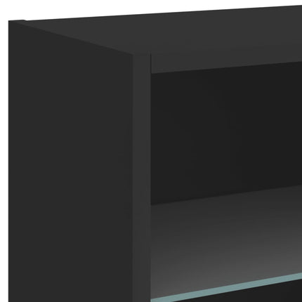 Väggmonterade sängbord med LED-lampor 2 st svart