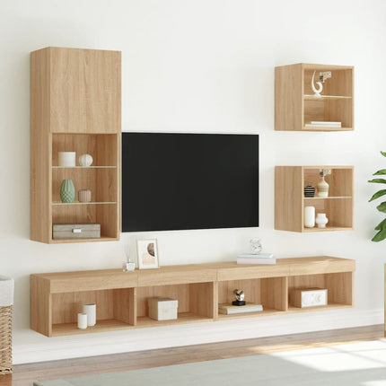 Väggmonterade sängbord med LED-lampor 2 st sonoma-ek