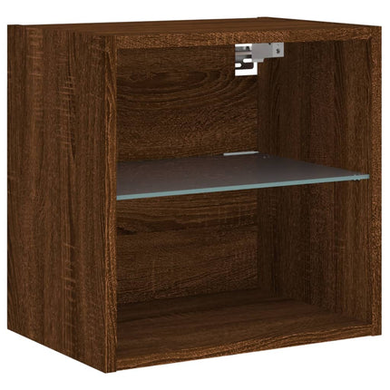 Väggmonterade sängbord med LED-lampor 2 st brun ek