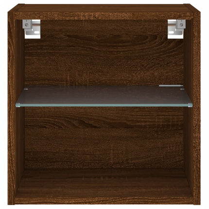 Väggmonterade sängbord med LED-lampor 2 st brun ek