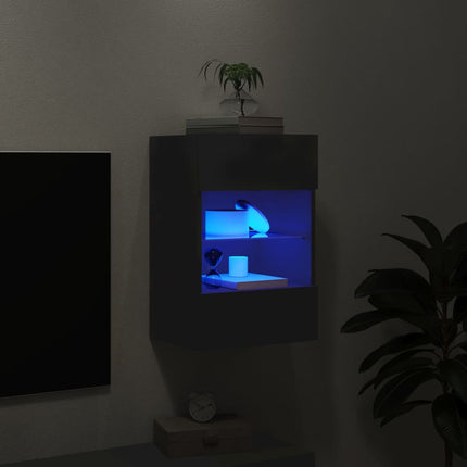 Väggmonterad tv-bänk LED svart 40x30x60,5 cm