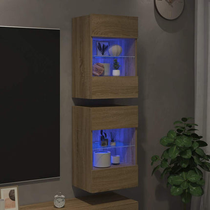 Nástenné skrinky s LED osvetlením pre TV 2 st sonoma-ek 40x30x60,5 cm