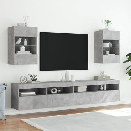 Väggmonterad tv-bänk LED betonggrå 40x30x60,5 cm