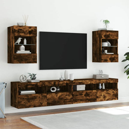 Väggmonterad tv-bänk LED rökfärgad ek 40x30x60,5 cm