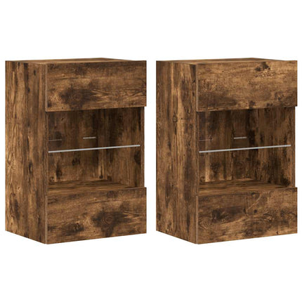 Nástenné skrinky s LED osvetlením pre TV 2 st rökfärgad ek 40x30x60,5 cm