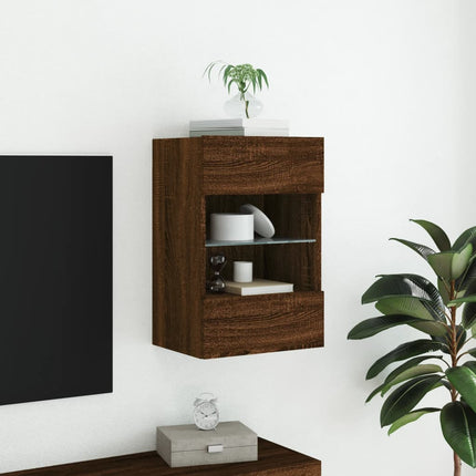 Väggmonterad tv-bänk LED brun ek 40x30x60,5 cm