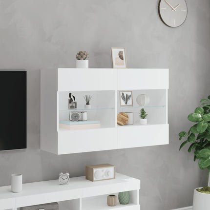 Väggmonterad tv-bänk LED vit 98,5x30x60,5 cm