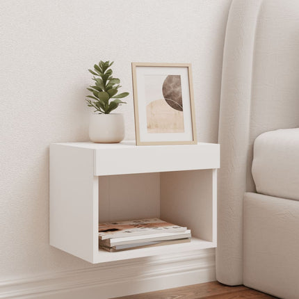 Väggmonterade sängbord med LED-lampor vit