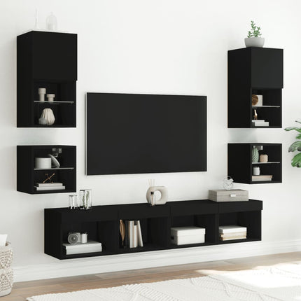 Väggmonterade sängbord med LED-lampor 2 st svart