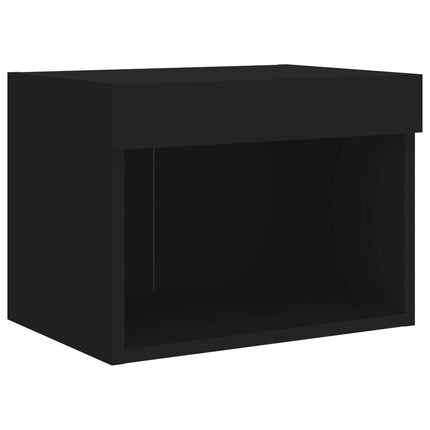 Väggmonterade sängbord med LED-lampor 2 st svart