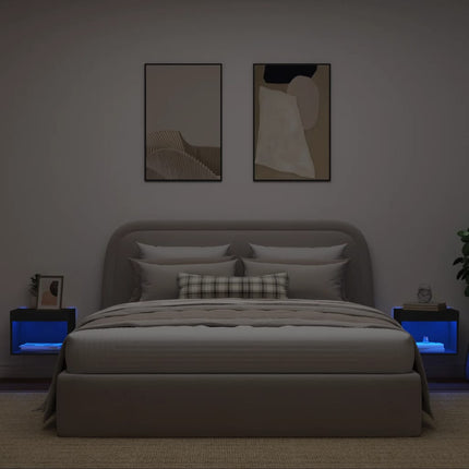 Väggmonterade sängbord med LED-lampor 2 st svart