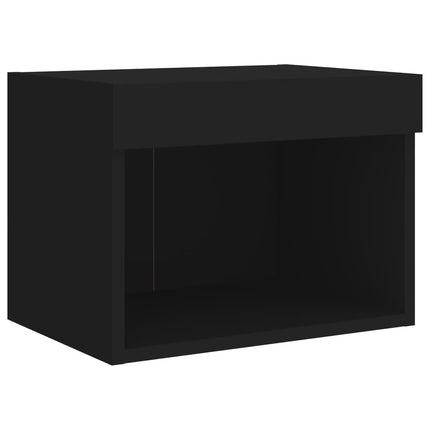 Väggmonterade sängbord med LED-lampor 2 st svart