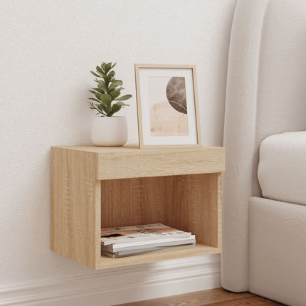Väggmonterade sängbord med LED-lampor 2 st sonoma-ek