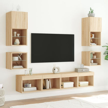 Väggmonterade sängbord med LED-lampor 2 st sonoma-ek