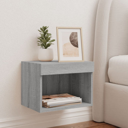 Väggmonterade sängbord med LED-lampor 2 st grå sonoma