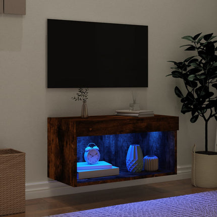 Tv-bänk med LED-belysning rökfärgad ek 60x30x30 cm