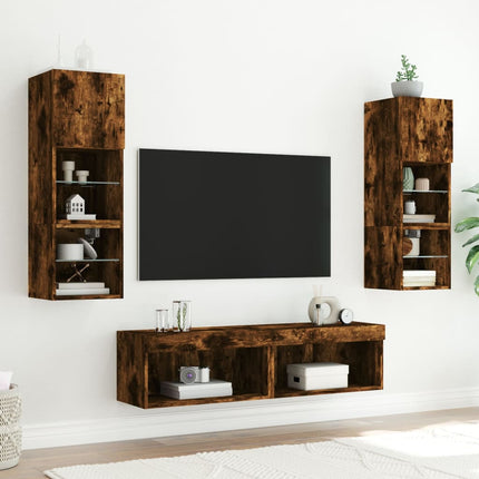 Tv-bänk med LED-belysning rökfärgad ek 60x30x30 cm