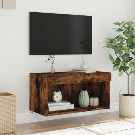 Tv-bänk med LED-belysning rökfärgad ek 60x30x30 cm