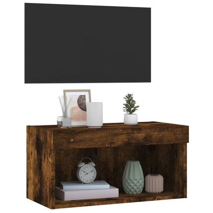 Tv-bänk med LED-belysning rökfärgad ek 60x30x30 cm
