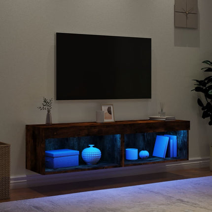 Tv-bänk med LED-belysning 2 st rökfärgad ek 60x30x30 cm