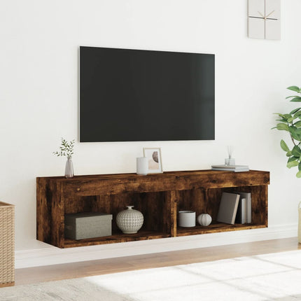 Tv-bänk med LED-belysning 2 st rökfärgad ek 60x30x30 cm