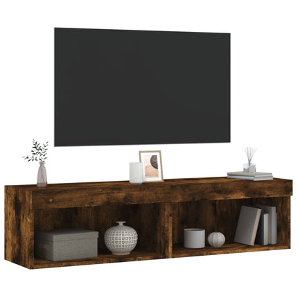 Tv-bänk med LED-belysning 2 st rökfärgad ek 60x30x30 cm