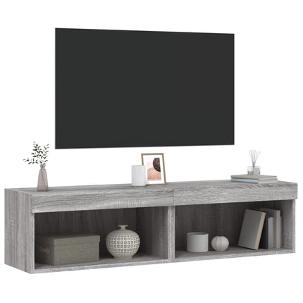 TV-bänk med LED-belysning 2 st grå sonoma 60x30x30 cm