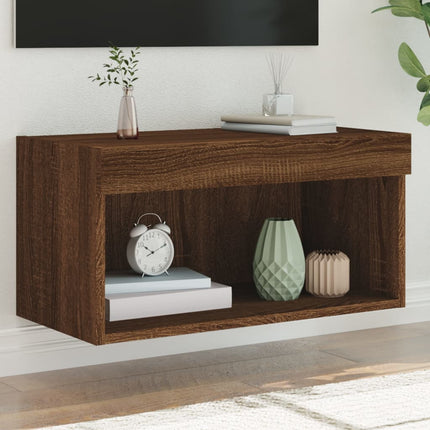 Tv-bänk med LED-belysning brun ek 60x30x30 cm