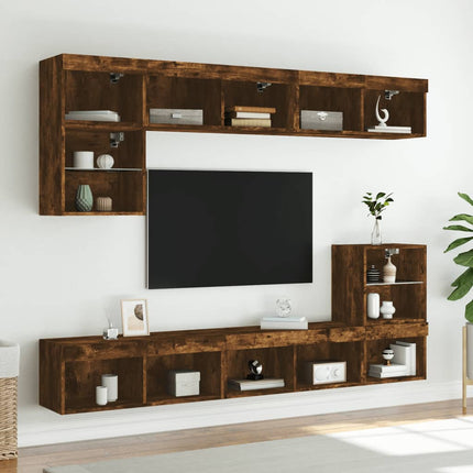 Tv-bänk med LED-belysning rökfärgad ek 80x30x30 cm