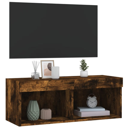 Tv-bänk med LED-belysning rökfärgad ek 80x30x30 cm