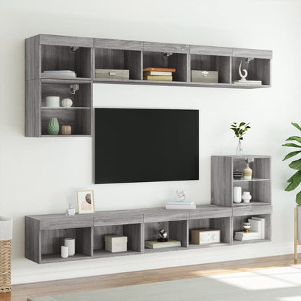 TV-bänk med LED-belysning grå sonama 80x30x30 cm