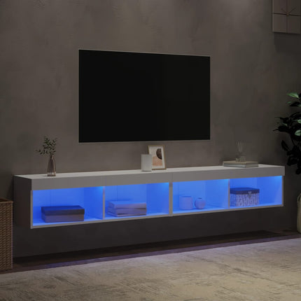 TV-bänk med LED-belysning 2 st vit 100x30x30 cm