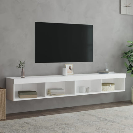 TV-bänk med LED-belysning 2 st vit 100x30x30 cm