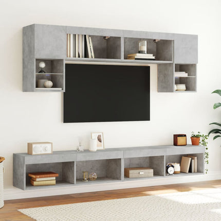 TV-bänk med LED-belysning 2 st betonggrå 100x30x30 cm