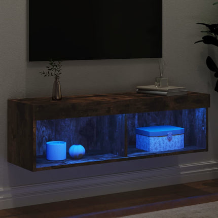 Tv-bänk med LED-belysning rökfärgad ek 100x30x30 cm