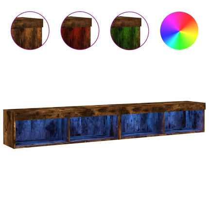 Tv-bänk med LED-belysning 2 st rökfärgad ek 100x30x30 cm