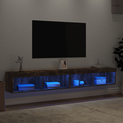 Tv-bänk med LED-belysning 2 st rökfärgad ek 100x30x30 cm