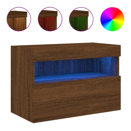 Väggmonterad tv-bänk LED brun ek 60x30x40 cm