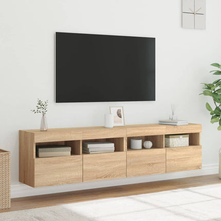 Väggmonterad tv-bänk LED 2 st sonoma-ek 80x30x40 cm