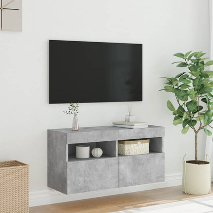 Väggmonterad tv-bänk LED betonggrå 80x30x40 cm