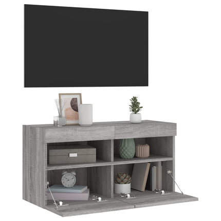 Väggmonterad tv-skåp LED grå sonoma-ek 80x30x40 cm