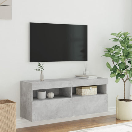 Väggmonterad tv-bänk LED betonggrå 100x30x40 cm