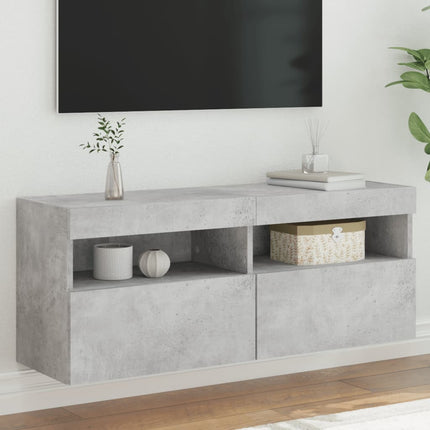 Väggmonterad tv-bänk LED betonggrå 100x30x40 cm