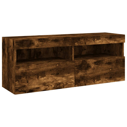 Väggmonterad tv-bänk LED rökfärgad ek 100x30x40 cm
