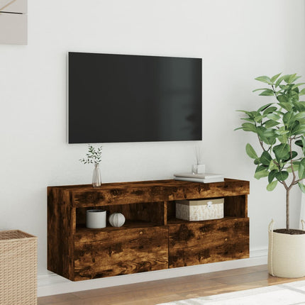 Väggmonterad tv-bänk LED rökfärgad ek 100x30x40 cm