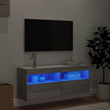 Väggmonterad tv-bänk LED grå sonoma 100x30x40 cm