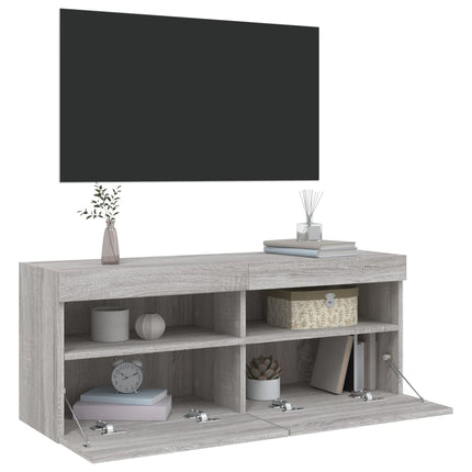 Väggmonterad tv-bänk LED grå sonoma 100x30x40 cm