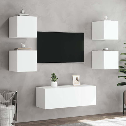 Väggmonterad tv-bänk LED 2 st vit 30,5x35x30 cm