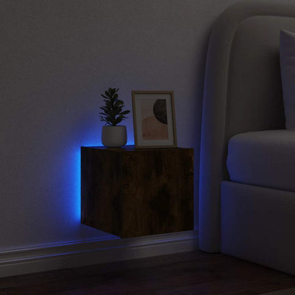 Väggmonterad tv-bänk LED rökfärgad ek 30,5x35x30 cm