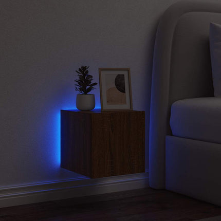 Väggmonterad tv-bänk LED brun ek 30,5x35x30 cm